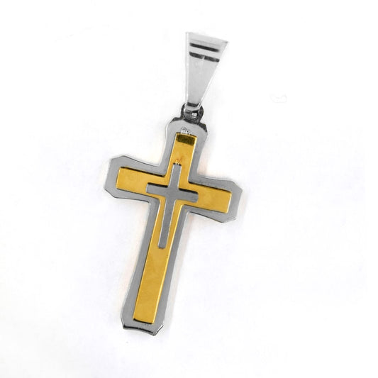 Stainless steel silver and gold cross pendant