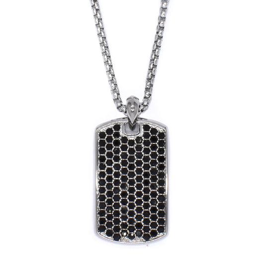 Stainless steel dog tag pendant with black cubic zirconia - AB11826I