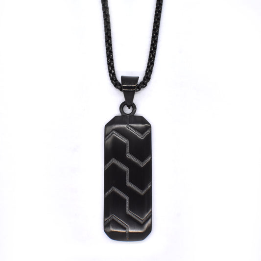 Stainless steel black dog tag pendant with geometrical pattern - AB11830I