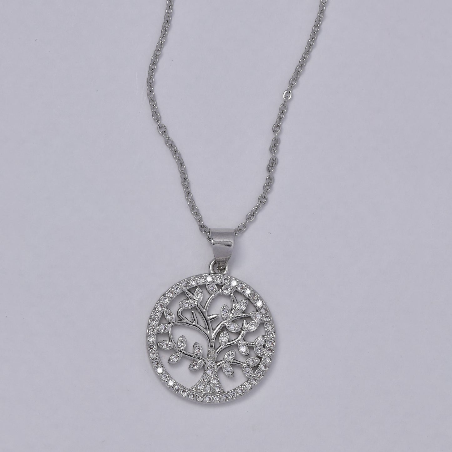 Round cutout tree CZ necklace - AB11922