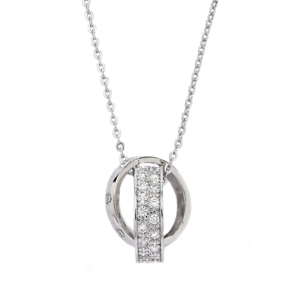 Premium cubic zirconia interlinked ring necklace