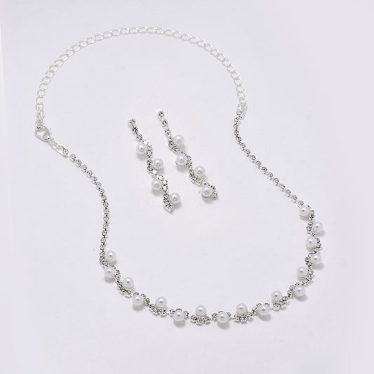 YST6361 - Fashion diamante & pearl choker necklace and earring set
