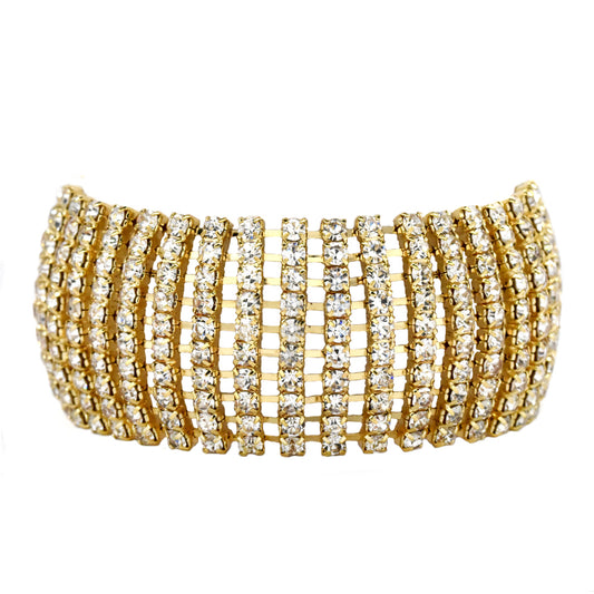 Fashion gold plated 10 row diamante statement bracelet