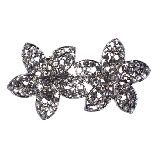 Fashion gun metal black crystal double flower brooch