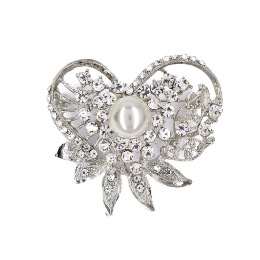 ABBR1008- Diamante and pearl heart brooch