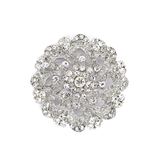 Fashion Crystal large round filigree brooch