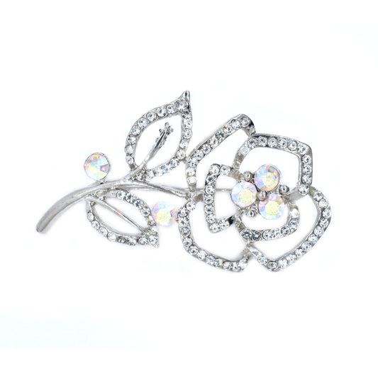 Fashion Silver cutout crystal flower brooch