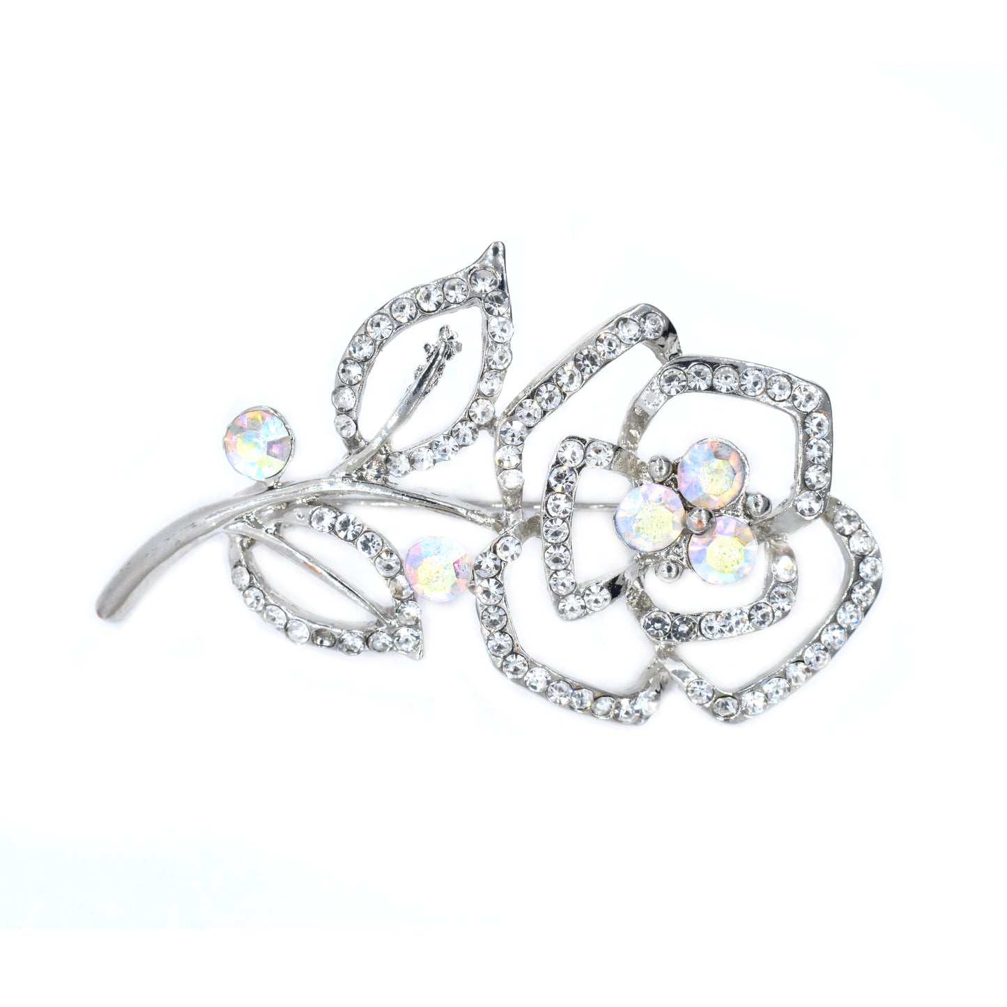 Fashion Silver cutout crystal flower brooch - ABBR1013