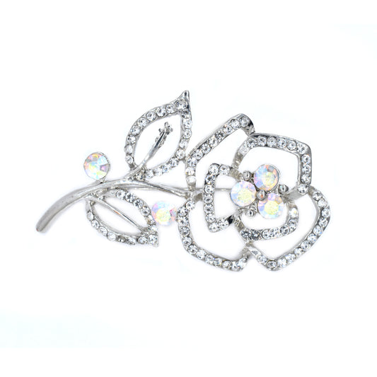 Fashion Silver cutout crystal flower brooch - ABBR1013