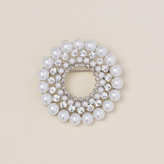 Fashion classic pearl and crystal wreath brooch - ABBR1014