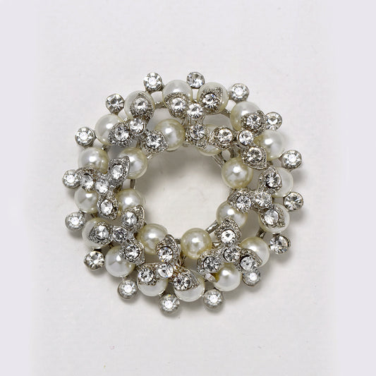 Fashion Pearls and diamante wreath brooch