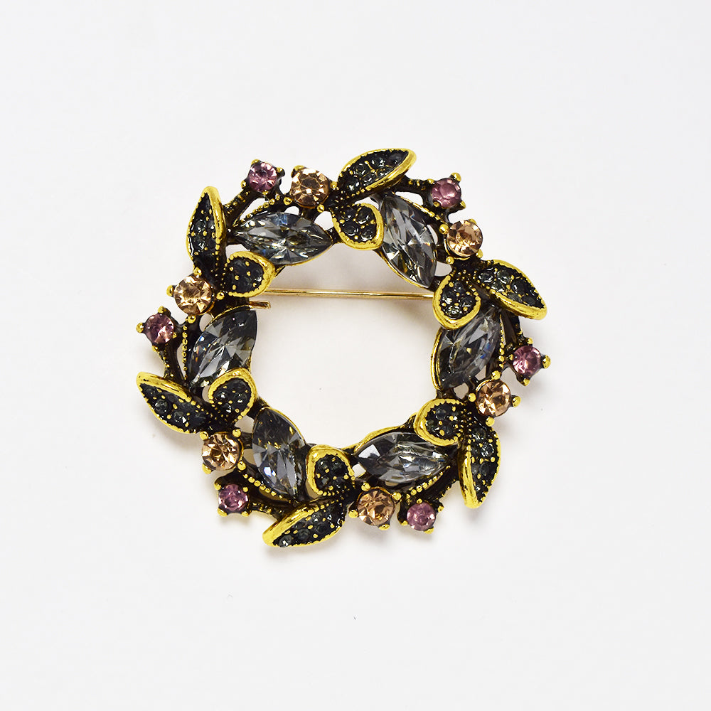 Fashion gold plated crystal leaf wreath brooch - ABBR1022