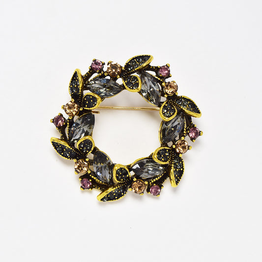 Fashion gold plated crystal leaf wreath brooch - ABBR1022
