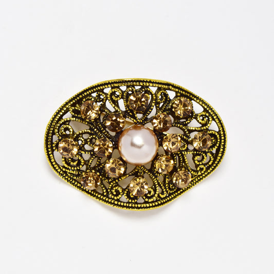 Fashion Antique gold plated pearl and crystal brooch - ABBR1023