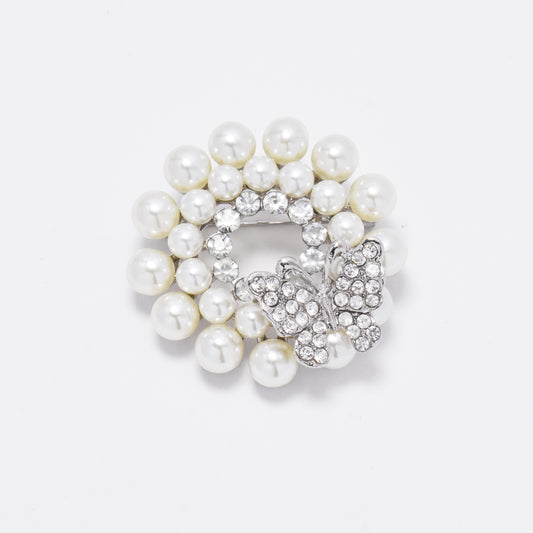 ABBR1036 - Pearl and diamante butterfly brooch