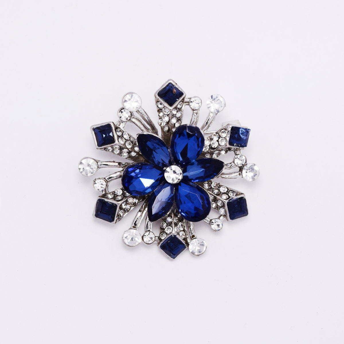ABBR7814 - Sapphire blue crystal floral brooch