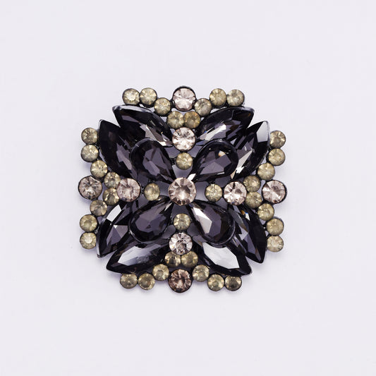 ABBR7819 - Smoky grey and champagne crystal geometric brooch