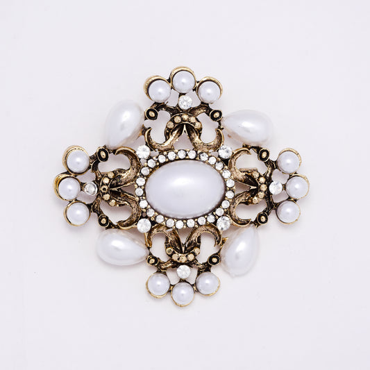 ABBR7820 - Antique gold pearl and crystal filigree brooch