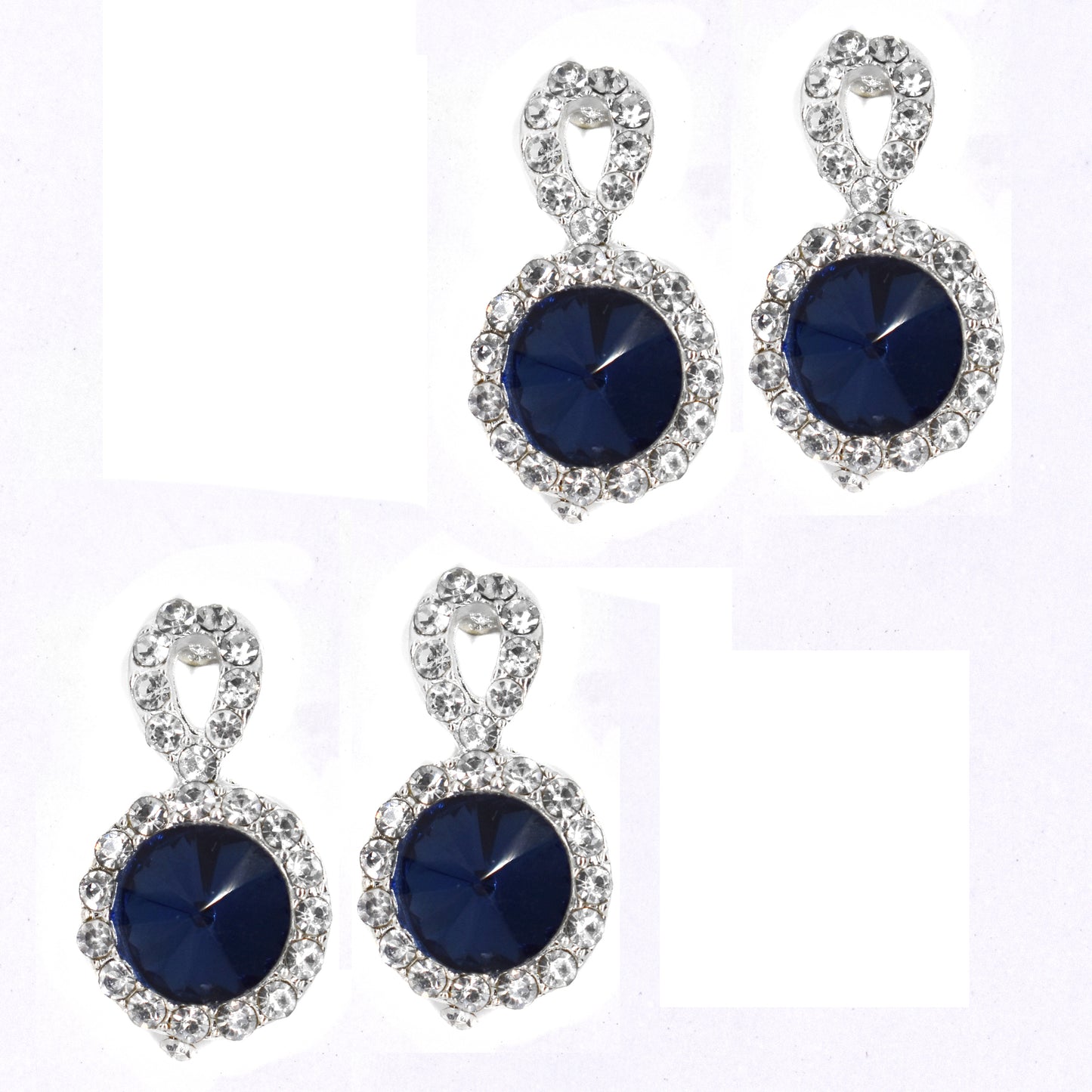 2 Pack fashion silver plated clear and blue crystal glamour earring - ABE1179