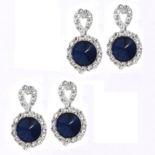 2 Pack fashion silver plated clear and blue crystal glamour earring - ABE1179