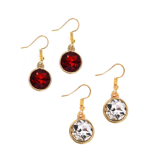 2 Pack fashion gold plated clear and red crystal stone drop earring - ABE1202