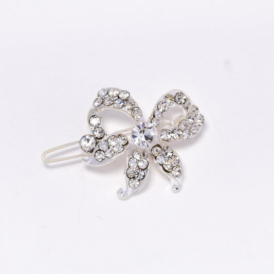 Silver plated crystal ribbon hair clip - ABH1003
