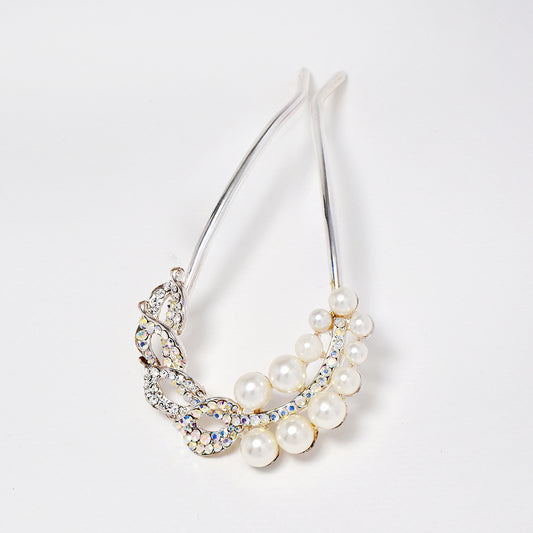 Leafy pearl and twisted crystal hair fascinator - ABH1072