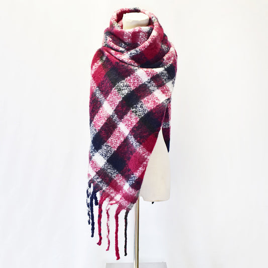 Red and white checkered heavyweight scarf with tassel - ABS1004