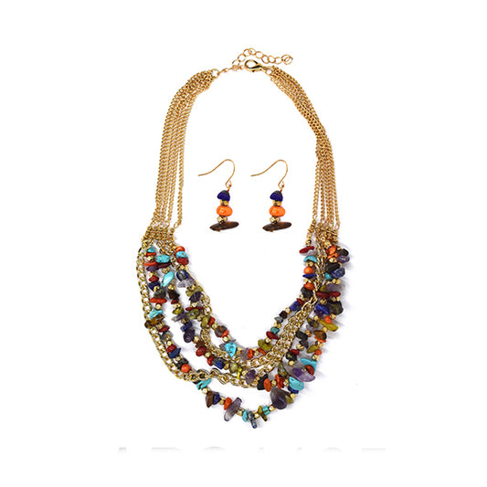 Fashion multi strand statement colourful beaded necklace and earrings set - ABS1125