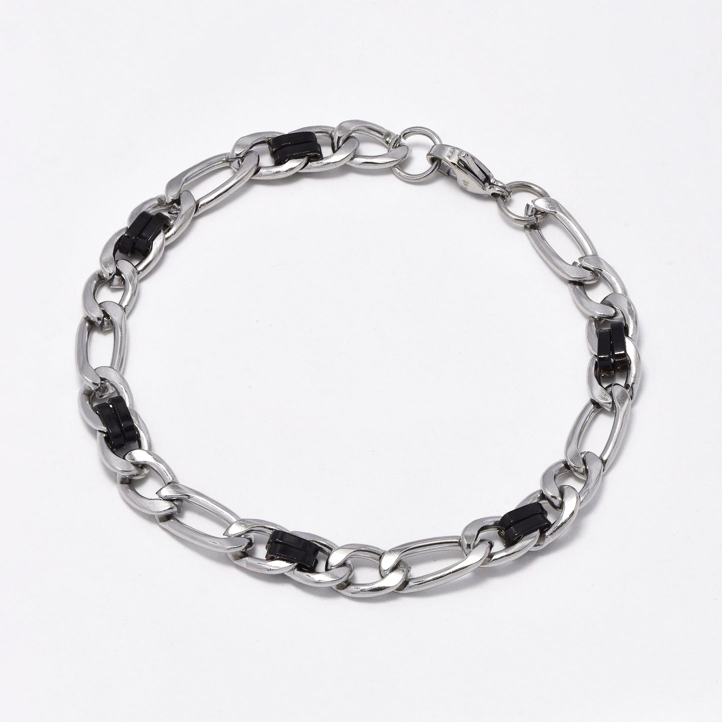 NCSSB070 - Steel figaro bracelet with black bars