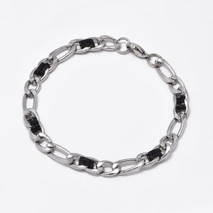 NCSSB070 - Steel figaro bracelet with black bars