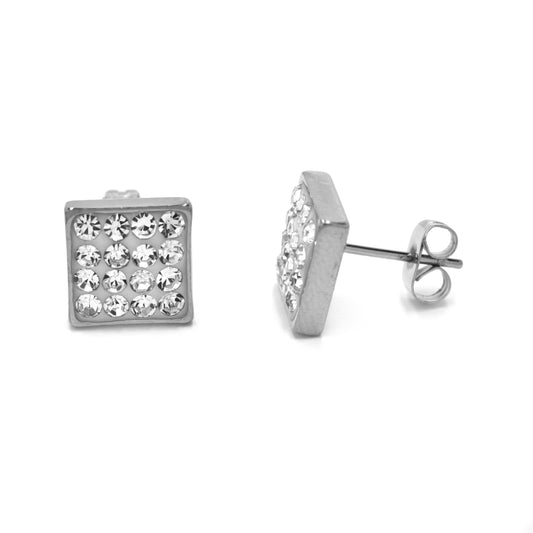 Stainless steel square cubic zirconia stud earrings - ABSSE106i