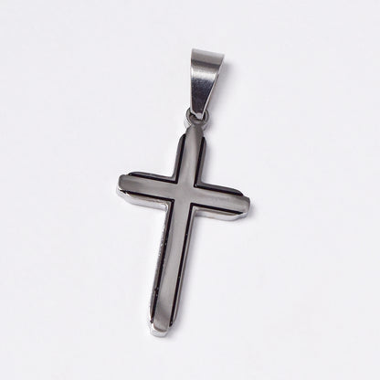 Buy 1 get 1 FREE - Stainless steel black indent edges cross pendant - ABSSN08I