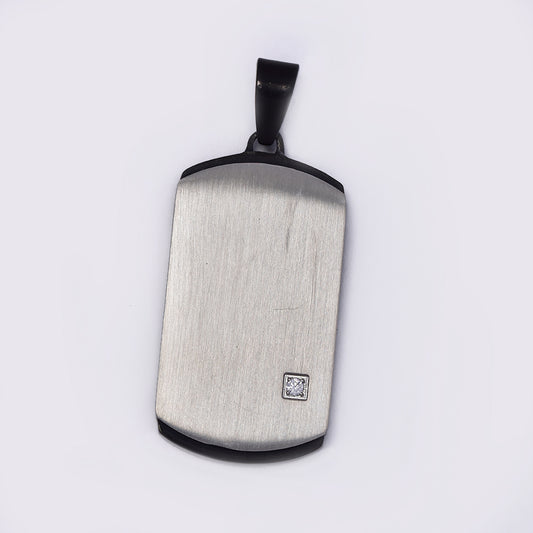 Stainless steel black & silver dog tag pendant with cz - ABSSN116I