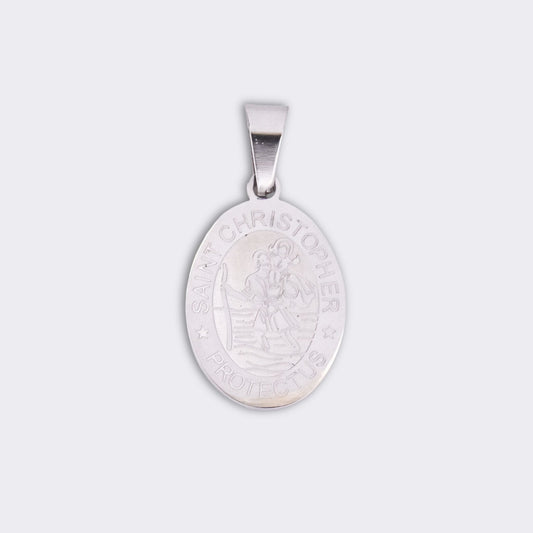 ABSSP323 - Steel oval Saint Christopher pendant