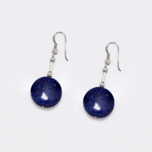 BE1332 - 925 Silver round Lapis lazuli drop earrings
