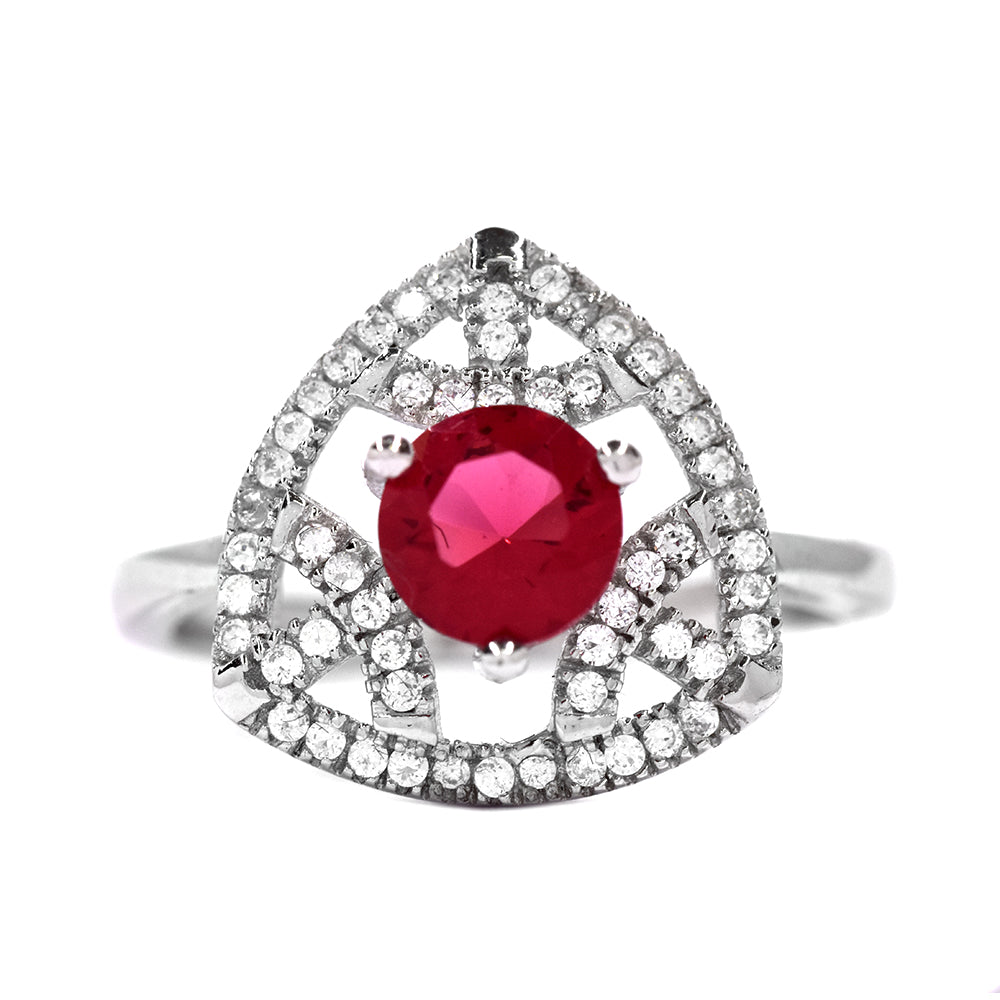 925 Silver triangle Celtic pattern cerise CZ ring - BR983