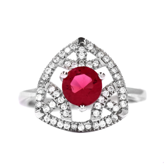 925 Silver triangle Celtic pattern cerise CZ ring - BR983