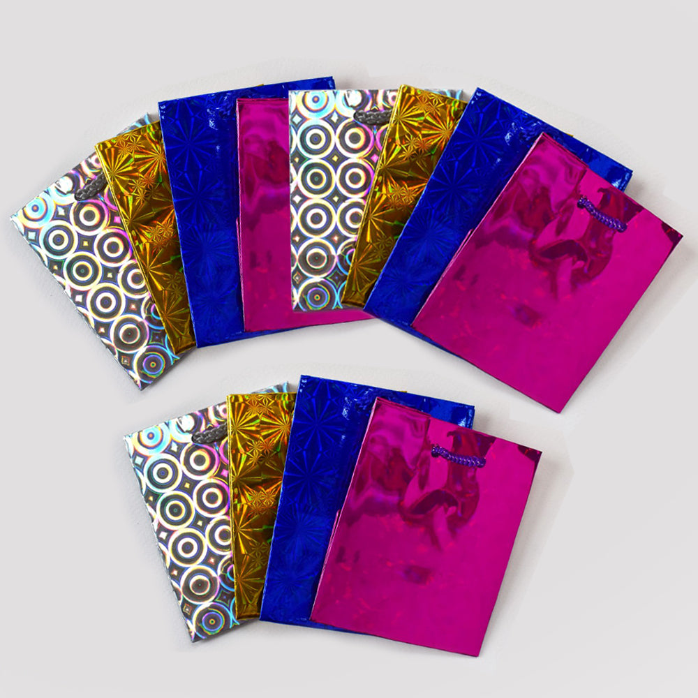 12 Pack shiny 11 x 9cm gift bag   mixed colours - BAG10