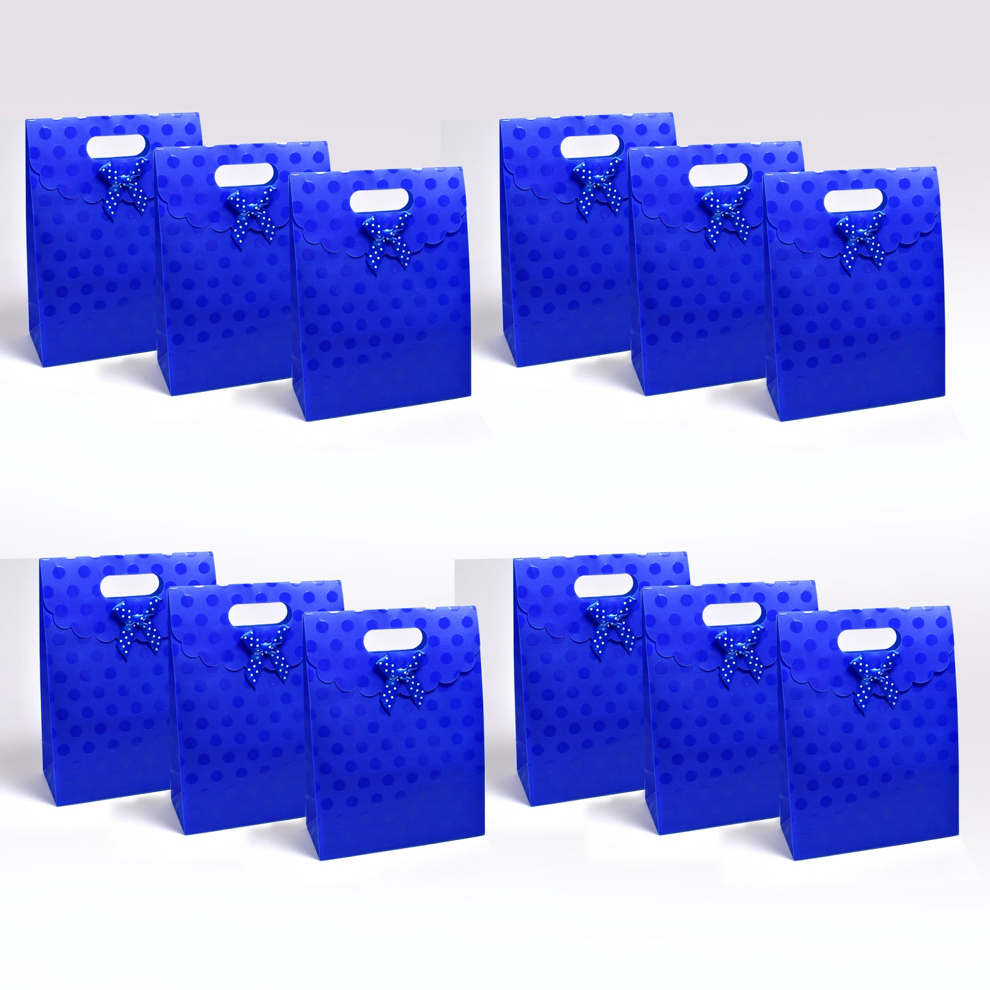 12 Pack Blue dot flap over 21 x 15,5cm gift bag - BAG7