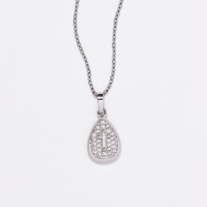 CZMP3115 - Premium 18mm x 11mm teardrop shaped CZ necklace with cross