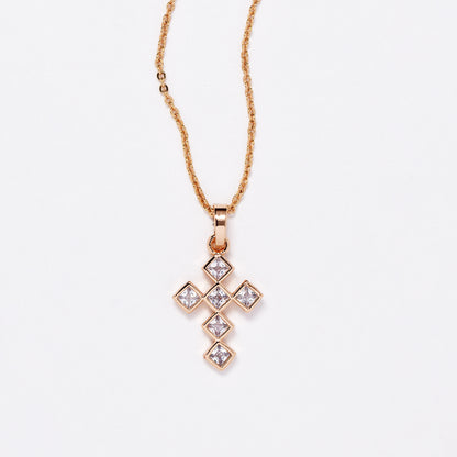 CZMP3119 - Premium 20mm x 13mm square CZ cross necklace