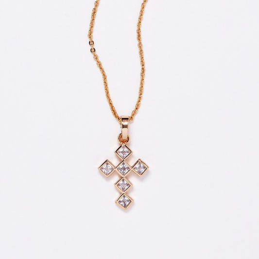 CZMP3119 - Premium 20mm x 13mm square CZ cross necklace
