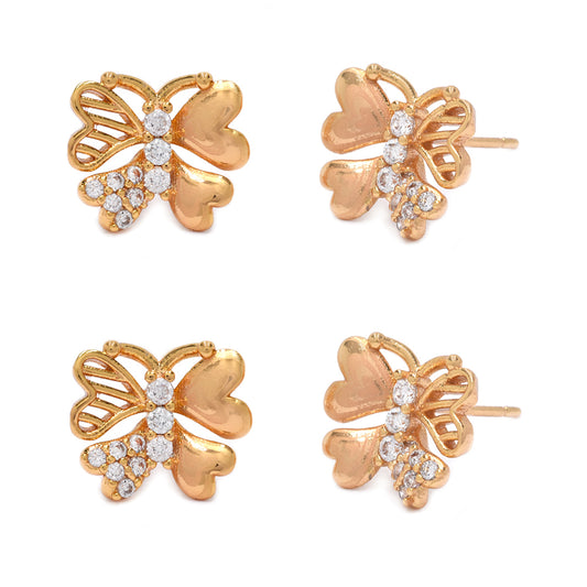 2 Pack premium gold heart wing Cubic zirconia butterfly stud earrings