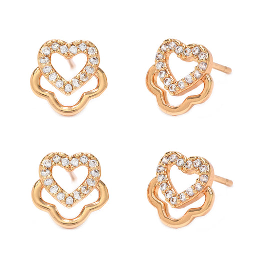 2 Pack premium cubic zirconia open heart gold stud earring