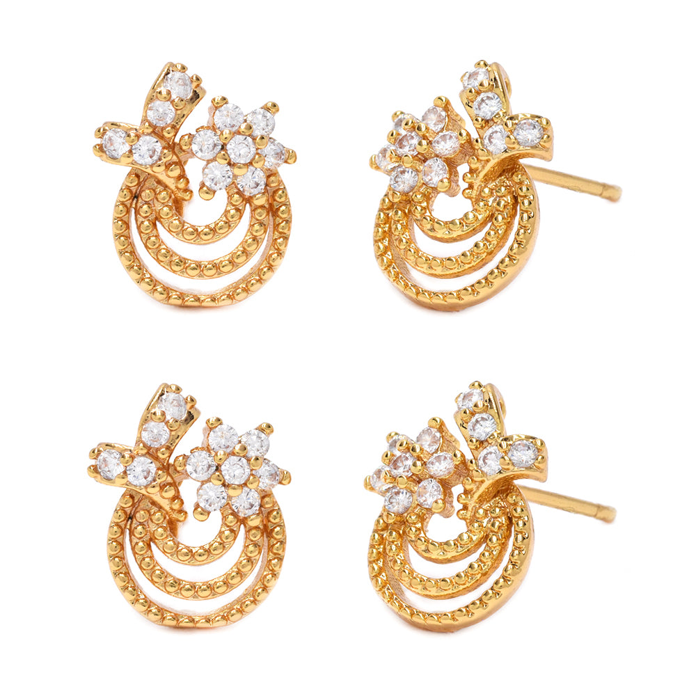2 Pack premium gold plated cutout Cubic zirconia stud earring