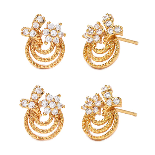 2 Pack premium gold plated cutout Cubic zirconia stud earring