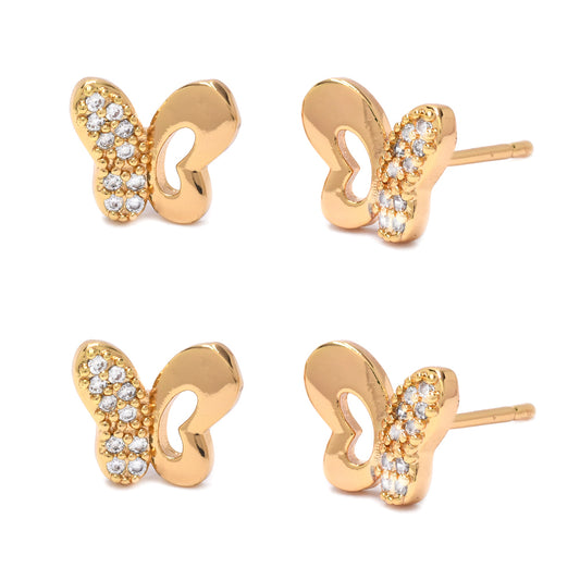 2 Pack premium gold plated cutout butterfly Cubic zirconia stud earring