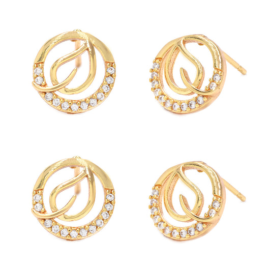 2 Pack premium gold plated cutout leaf Cubic zirconia stud earring