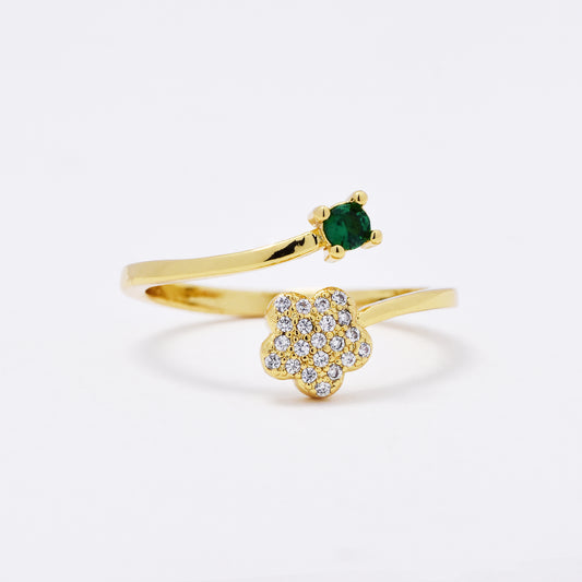 CZMR3069 - Premium open size flower emerald and CZ ring